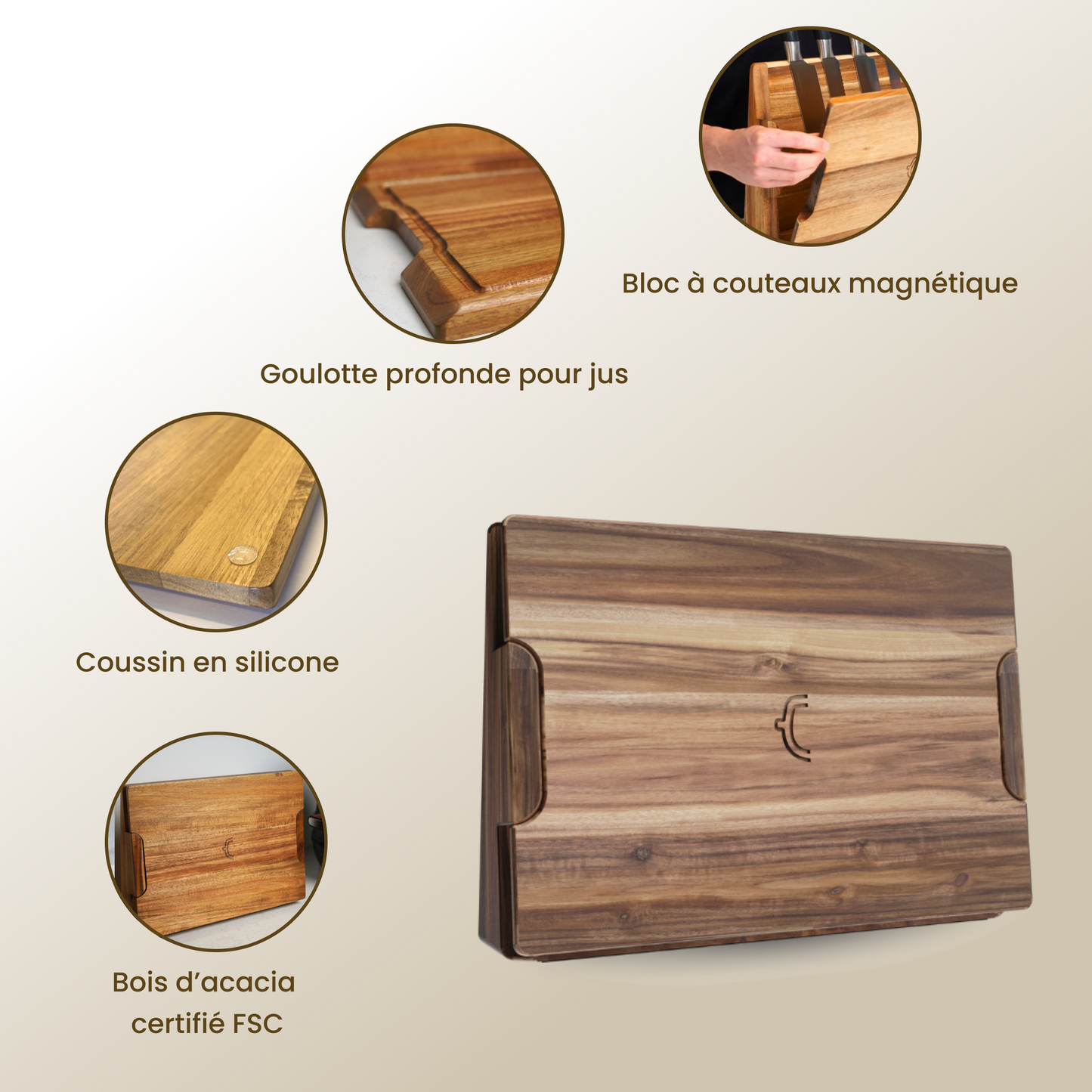 DuoBlock™ 2-en-1 Bloc à Couteaux & Planche à Découper