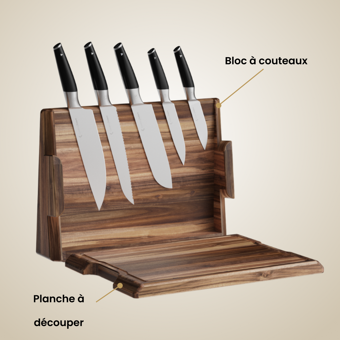 DuoBlock™ 2-en-1 Bloc à Couteaux & Planche à Découper